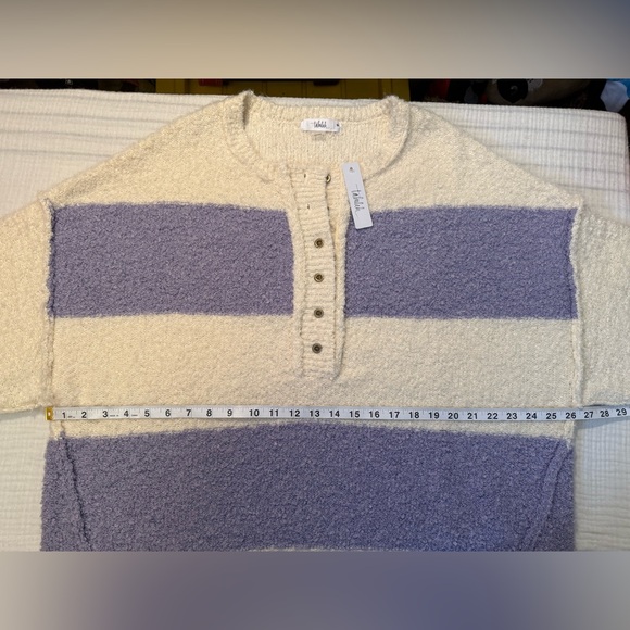 NWT Talulah Oversized Striped Purple Cream Henley Sweater Cozy Size Medium - Picture 7 of 7